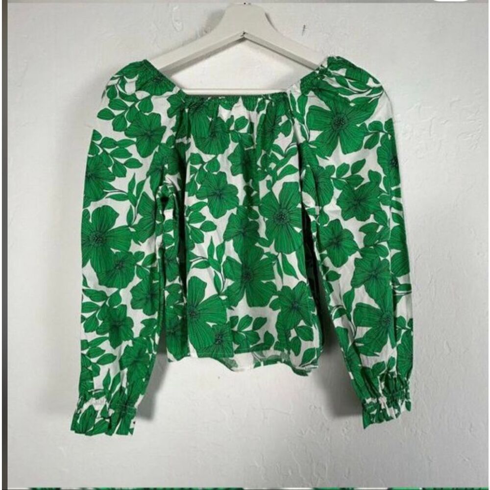 Crewcuts by J. Crew Green Floral Off the Shoulder Blouse Top sz 12 NWT